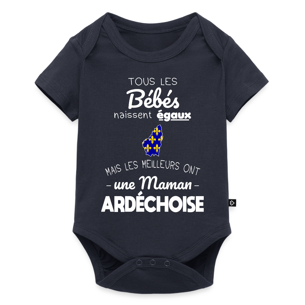 Body Bébé bio manches courtes - Les Meilleurs Ont Une Maman Ardéchoise - bleu marine