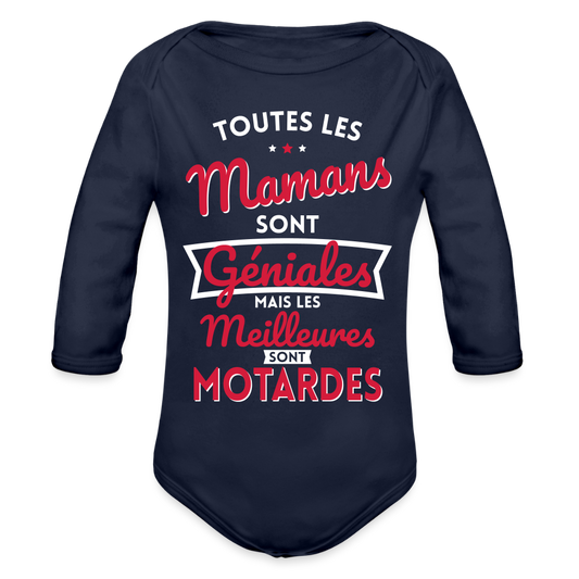 Body Bébé bio manches longues - Mamans géniales - Les meilleures sont motardes - marine foncé