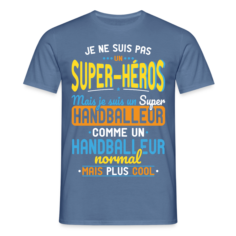 T-shirt Homme - Pas un Super-Héros mais un super Handballeur - bleu pigeon 