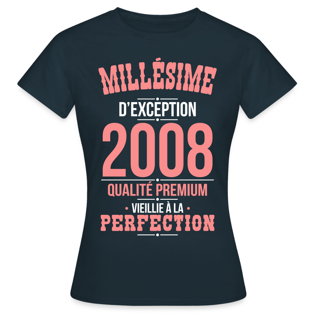 T-shirt anniversaire Femme 18 Ans – Millésime d’Exception 2008 - marine