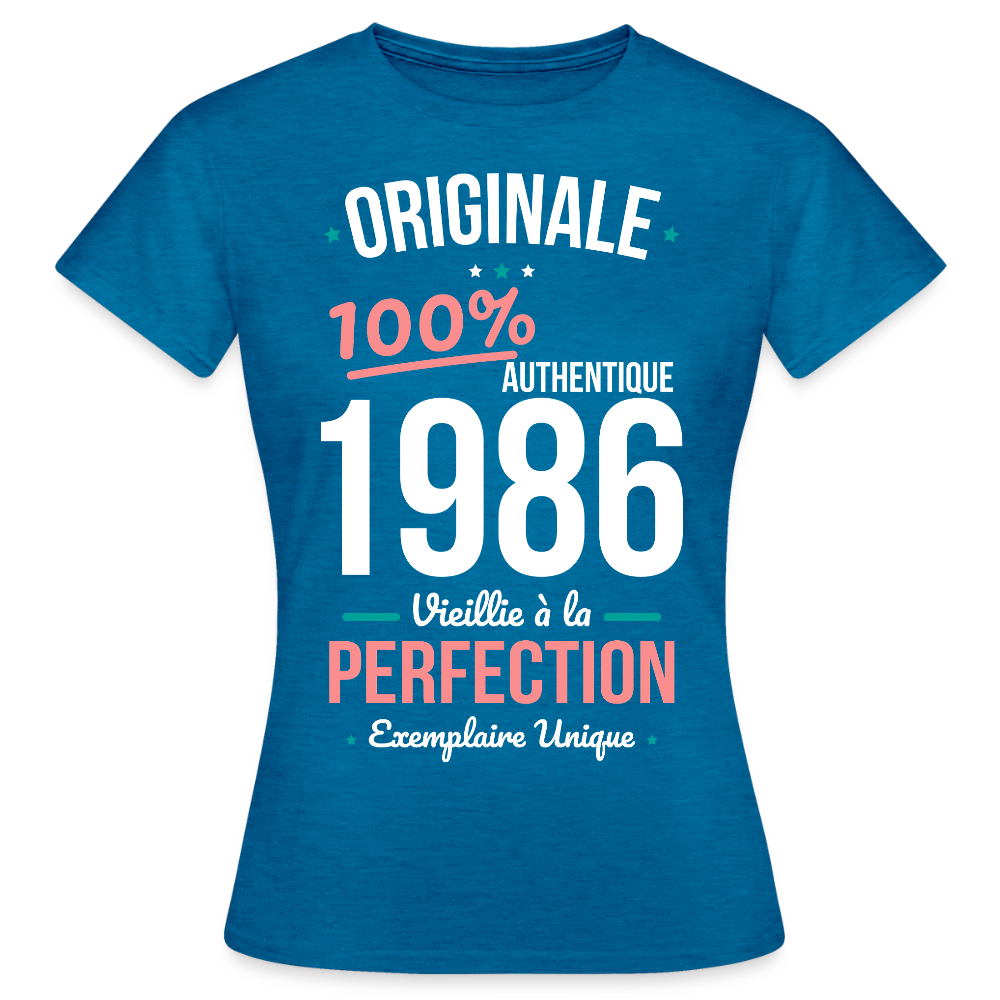 T-shirt anniversaire 40 ans Femme – Originale 1986 Authentique - bleu saphir antique chiné