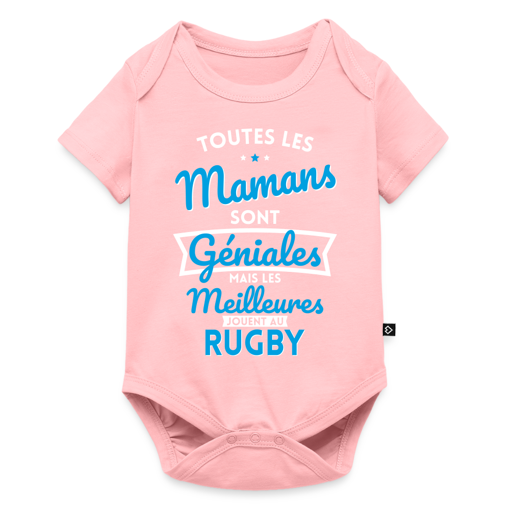Body Bébé bio manches courtes - Mamans géniales - Les meilleures jouent au rugby - rose