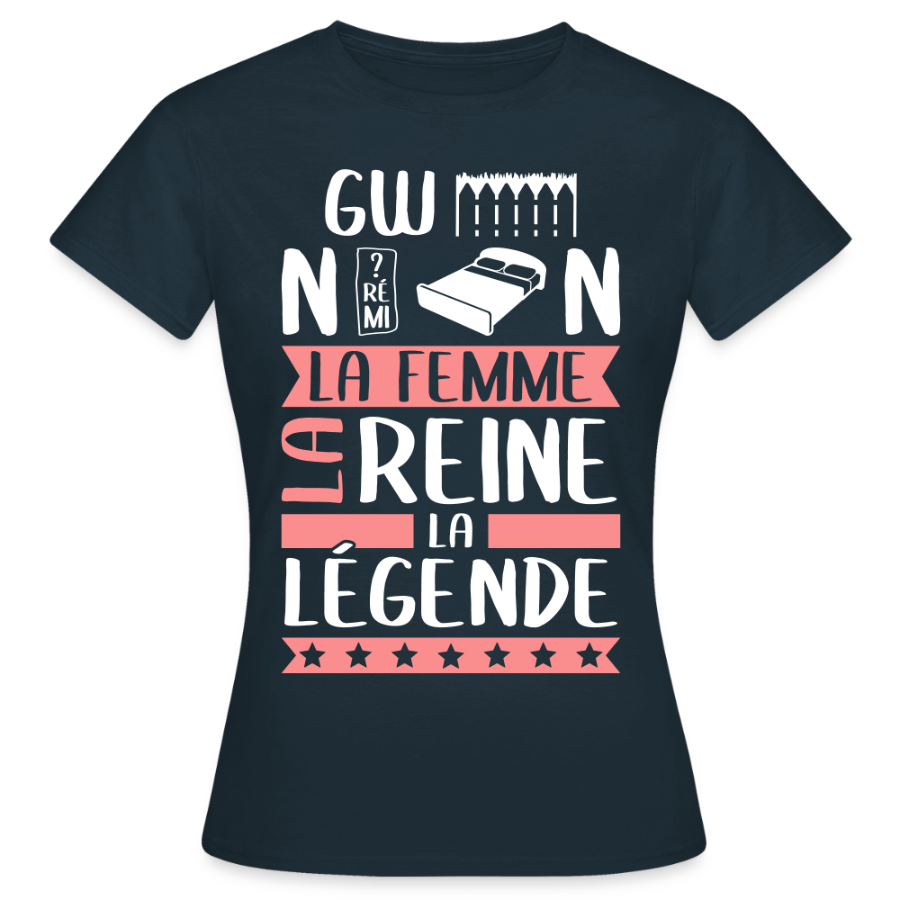 T-shirt femme Gwendoline rébus – La femme, la reine, la légende - marine