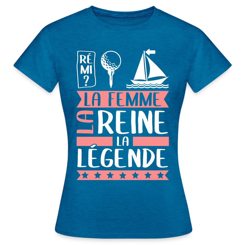 T-shirt femme Fatima rébus – La femme, la reine, la légende - bleu saphir antique chiné