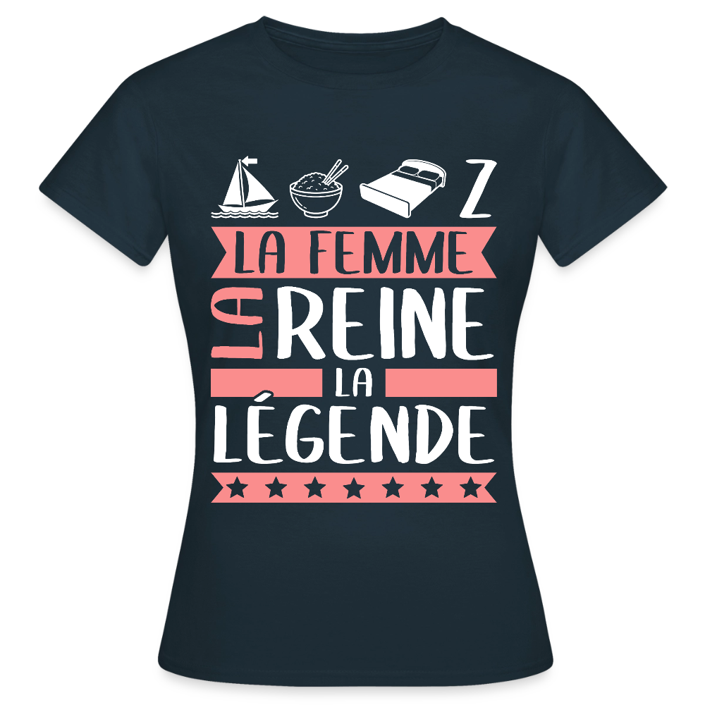 T-shirt femme Marie-Lise rébus – La femme, la reine, la légende - marine