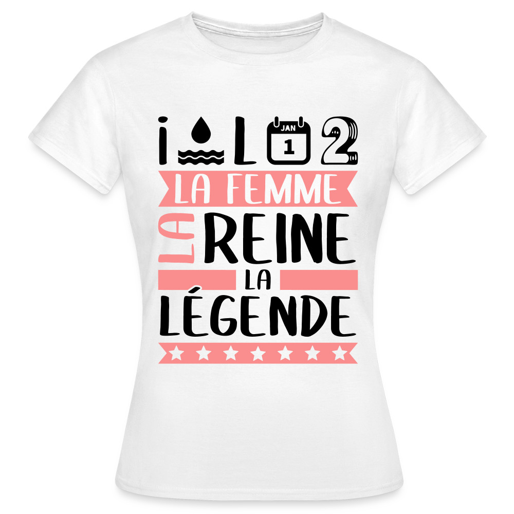 T-shirt femme coloris clair Yolande en rébus – La femme, la reine, la légende - blanc