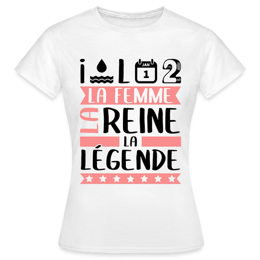 T-shirt femme coloris clair Yolande en rébus – La femme, la reine, la légende - blanc
