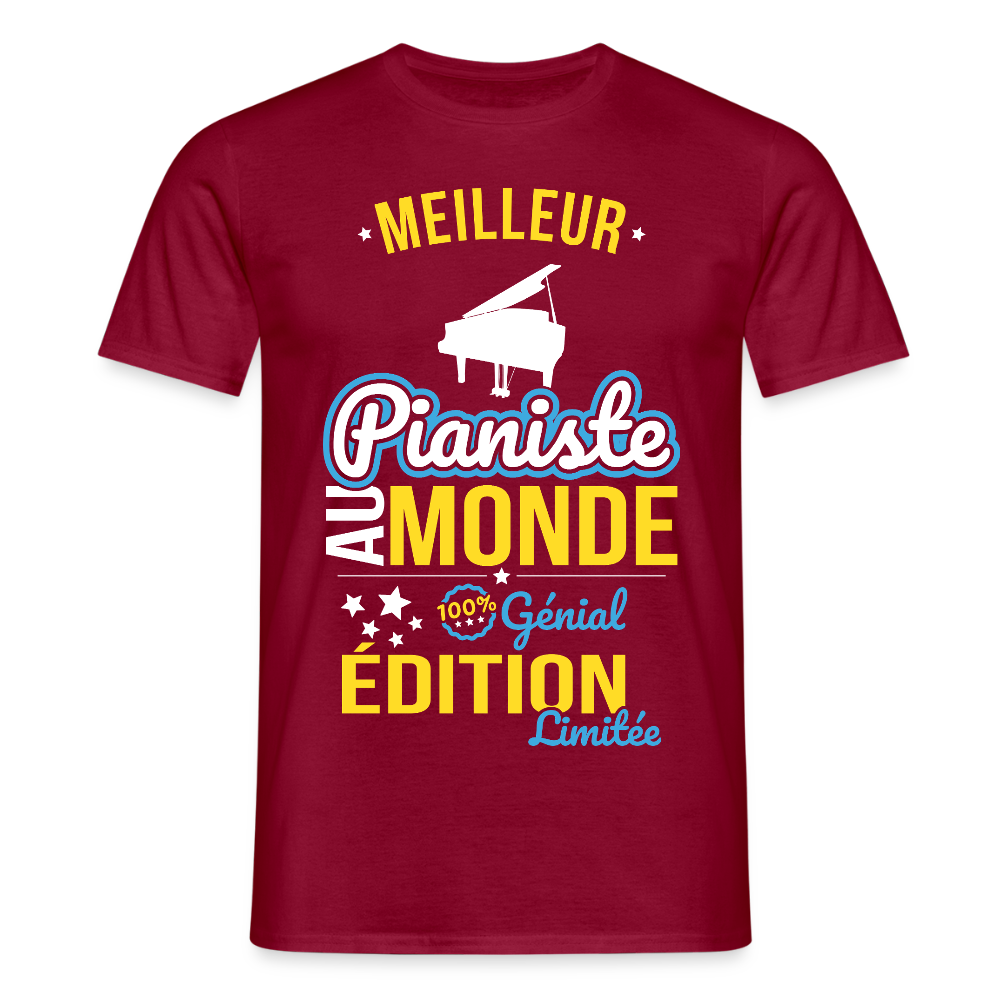 T-shirt Homme - Meilleur Pianiste au monde - 100% génial - rouge brique