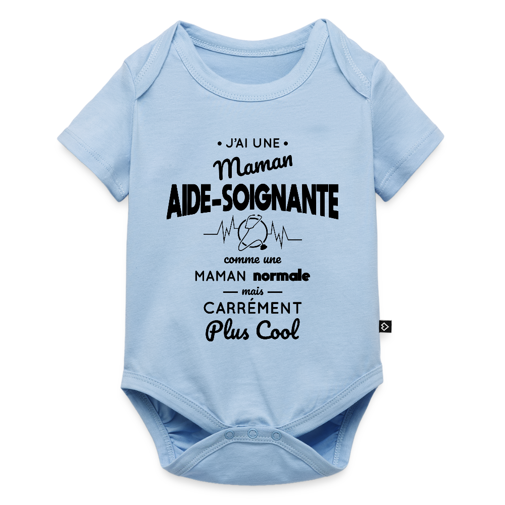 Body Bébé bio manches courtes - J'ai une maman aide-soignante - bleu clair