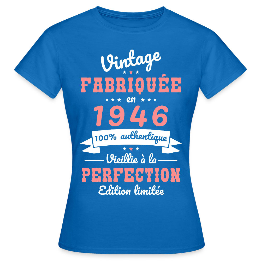 T-shirt anniversaire femme 80 ans – Vintage 1946 - bleu royal