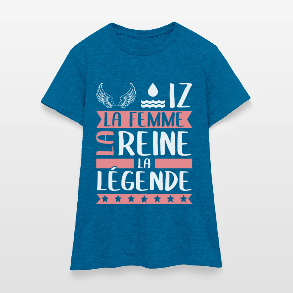 T-shirt femme Héloïse rébus – La femme, la reine, la légende - bleu saphir antique chiné