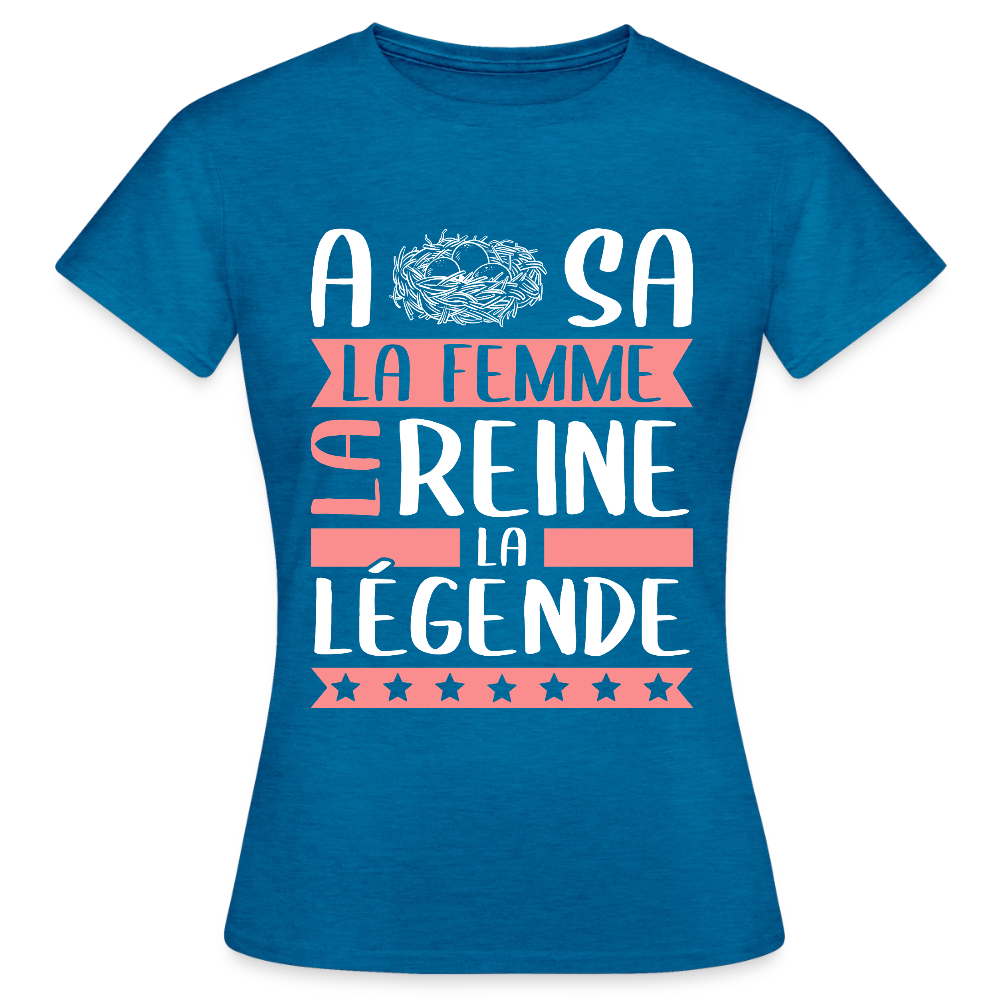 T-shirt femme Anissa rébus – La femme, la reine, la légende - bleu saphir antique chiné