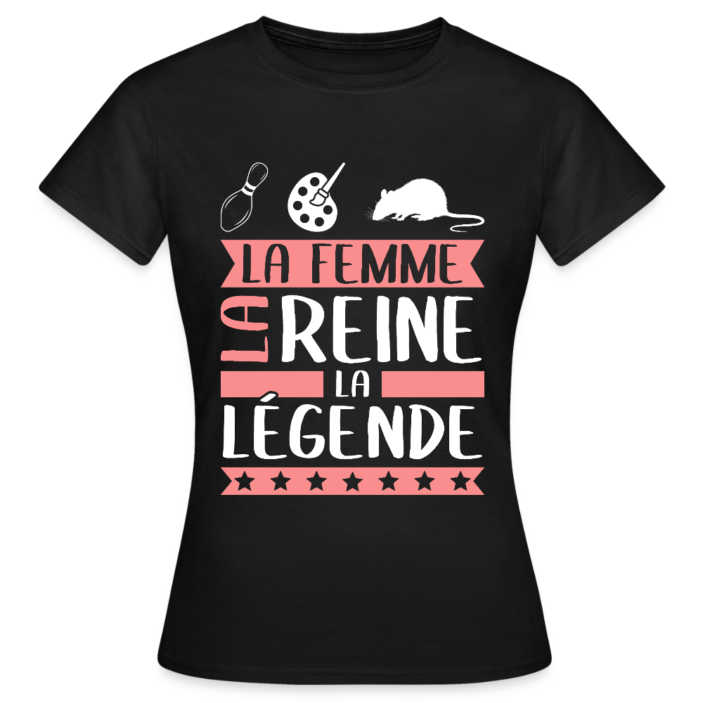 T-shirt femme Chiara rébus – La femme, la reine, la légende - noir