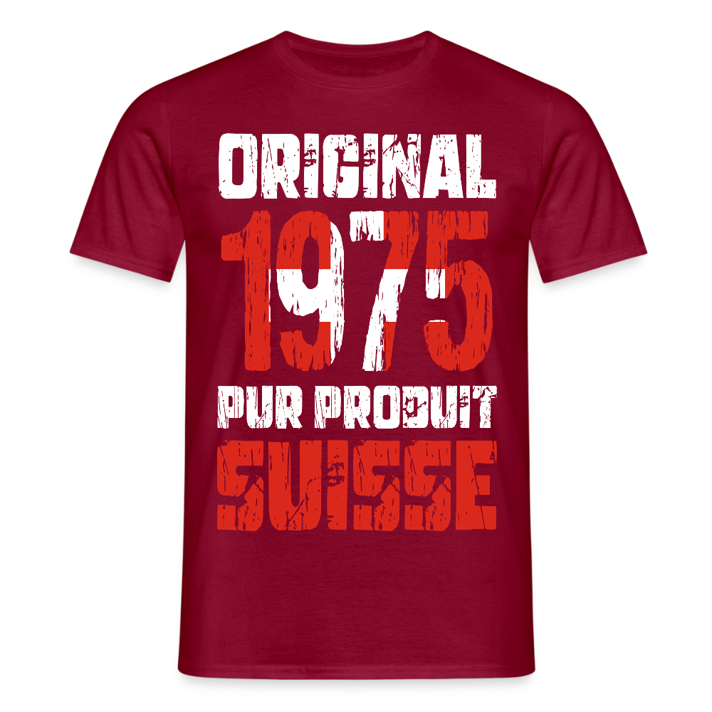 T-shirt Homme - Anniversaire 50 Ans - Original 1975 - Pur produit Suisse - rouge brique