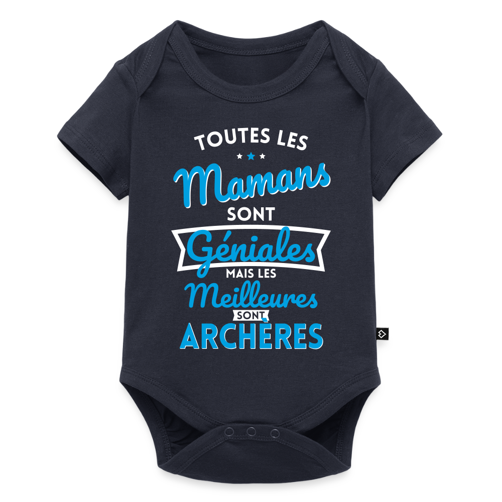 Body Bébé bio manches courtes - Mamans géniales - Meilleures sont archères - bleu marine