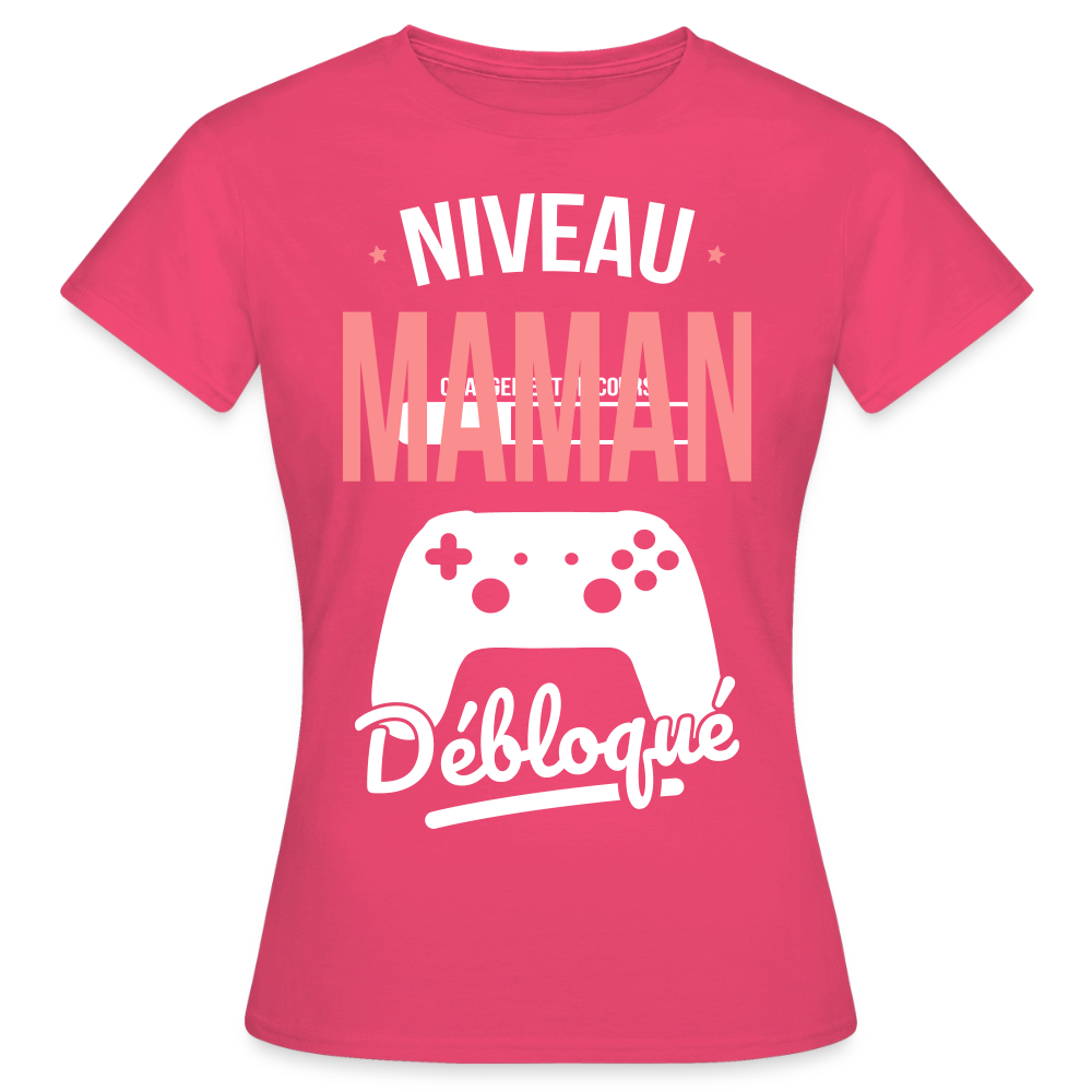 T-shirt femme fête des mères - Niveau maman débloqué - rose azalée
