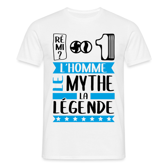 T-shirt homme coloris clair Fabien en rébus – L’homme, le mythe, la légende - blanc