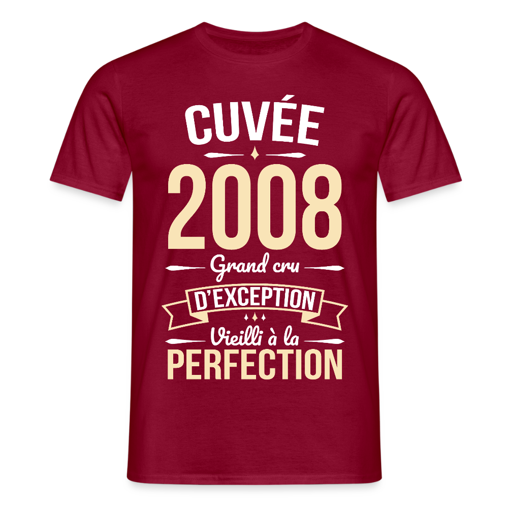 T-shirt anniversaire homme 18 ans – Cuvée 2008, Grand cru d’exception - rouge brique