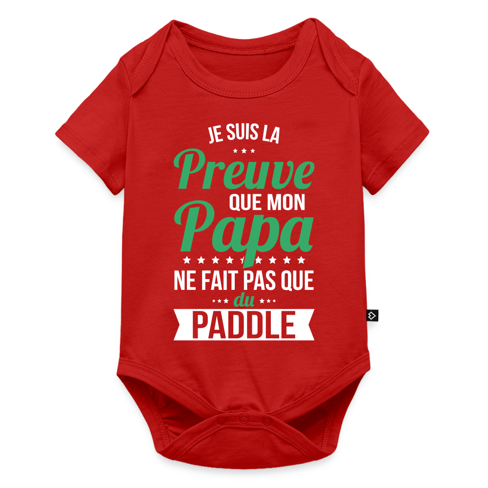 Body Bébé bio manches courtes - Mon Papa Ne Fait Pas Que Du Paddle - rouge