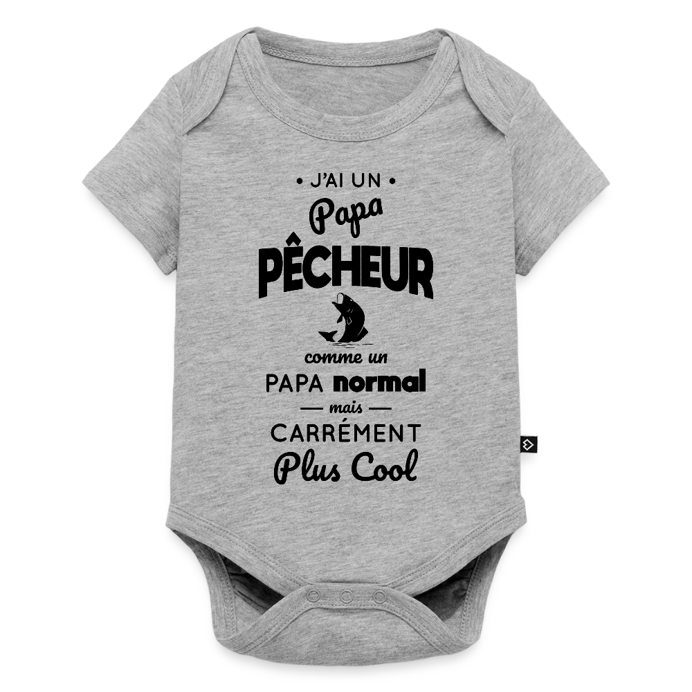 Body Bébé bio manches courtes - J'ai un papa pêcheur - gris chiné