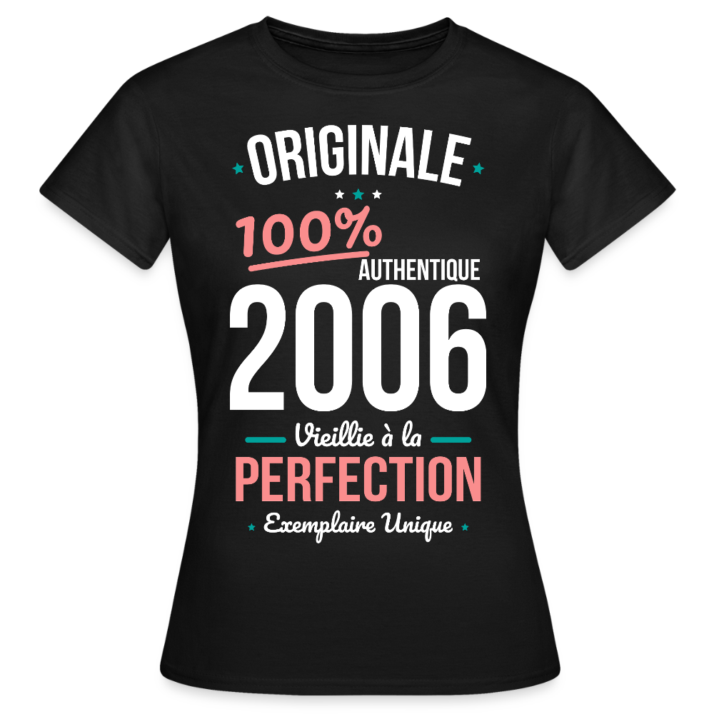 T-shirt anniversaire 20 ans Femme 2006 – Originale 2006 Authentique - noir