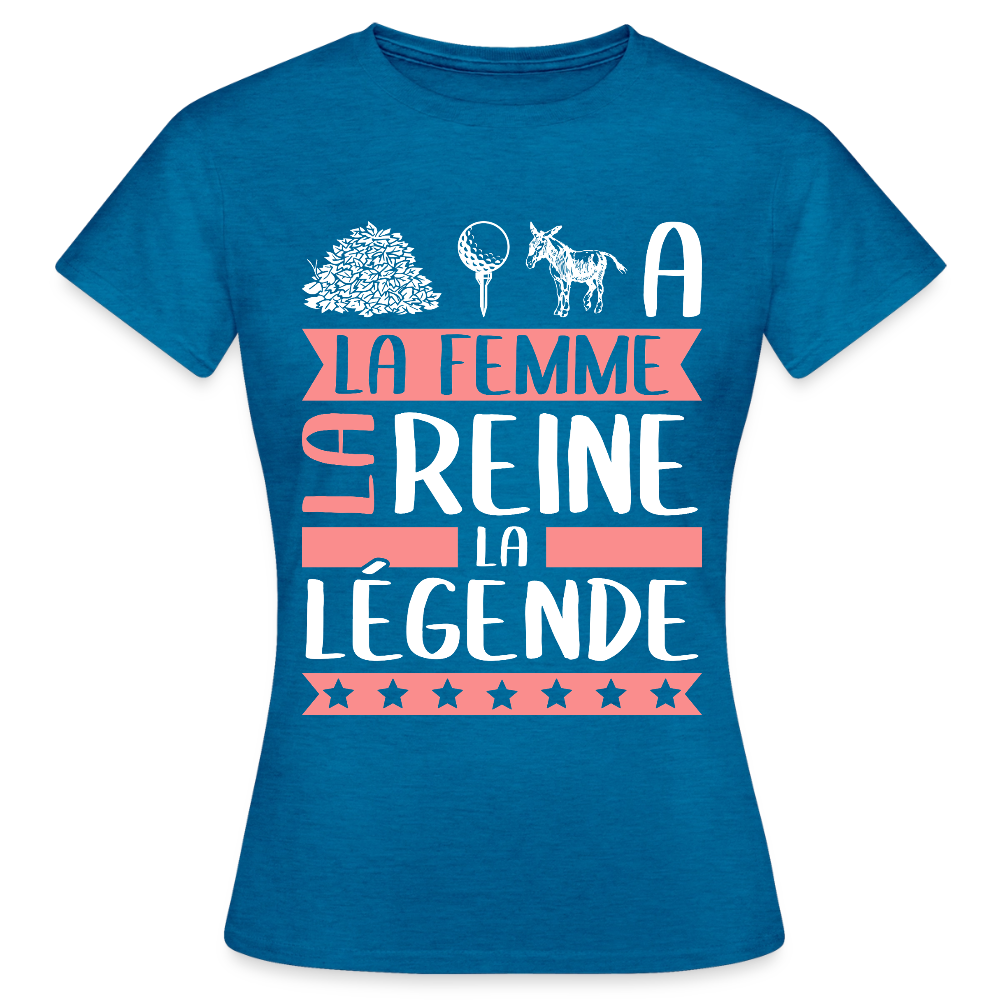 T-shirt femme Tatiana rébus – La femme, la reine, la légende - bleu saphir antique chiné