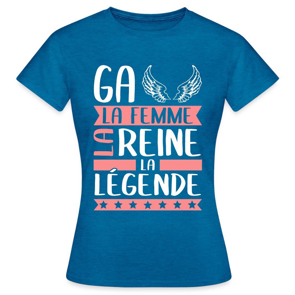 T-shirt femme Gaëlle rébus – La femme, la reine, la légende - bleu saphir antique chiné