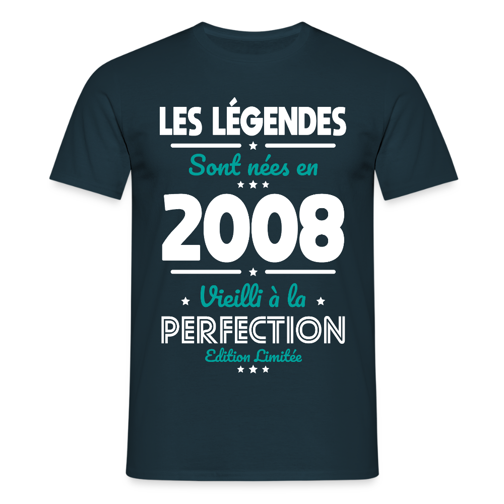 T-shirt anniversaire homme 18 ans – Les légendes sont nées en 2008 - marine