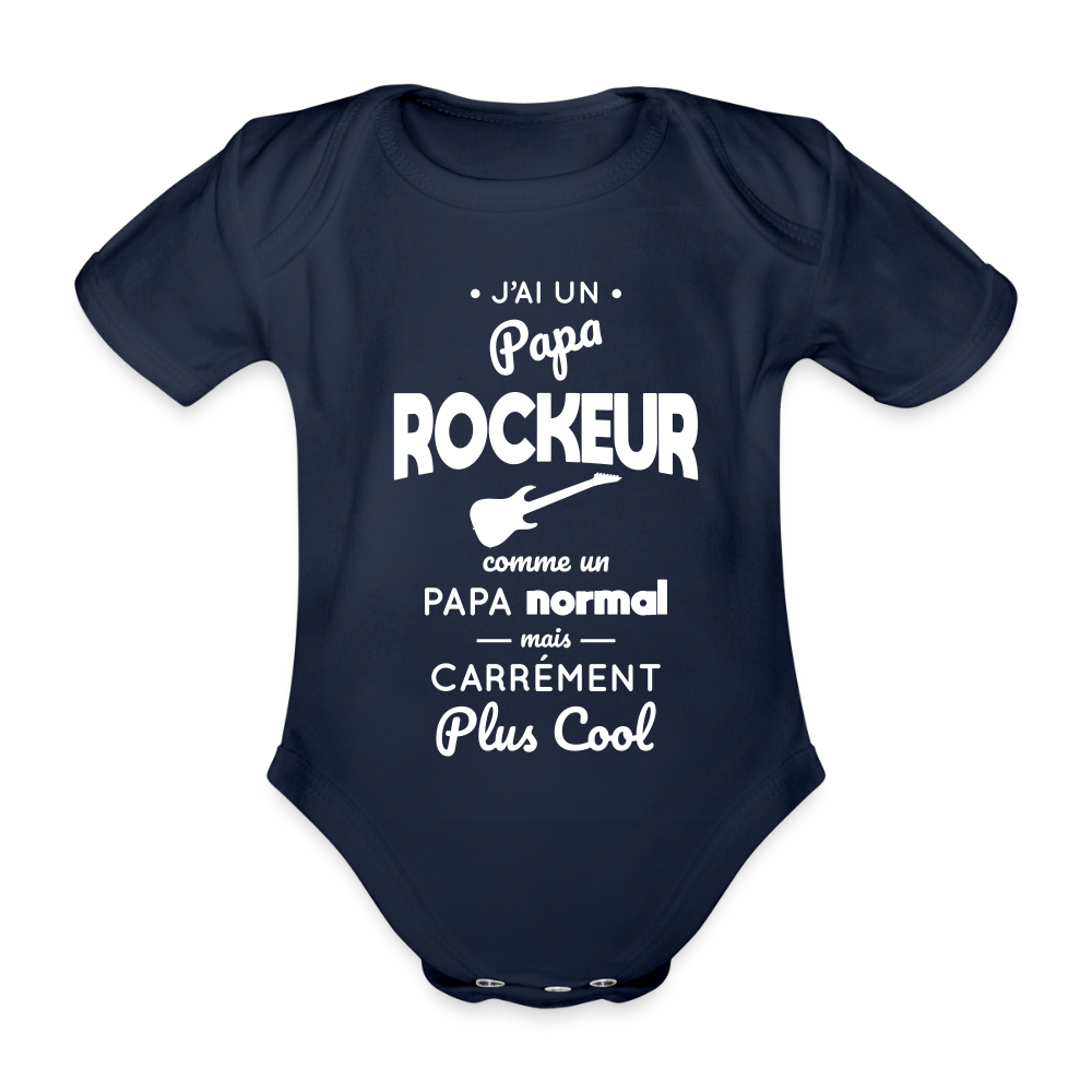 Body Bébé bio manches courtes - J'ai un papa rockeur - marine foncé