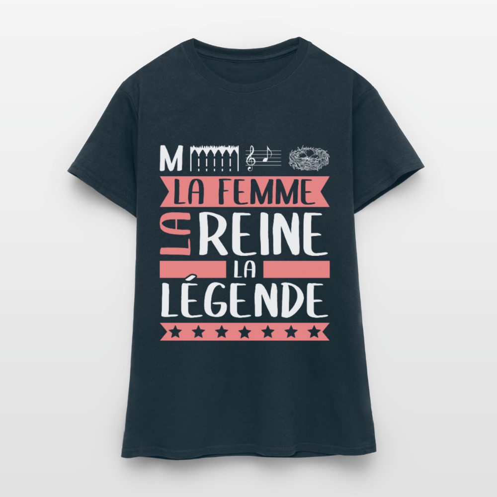 T-shirt femme Mélanie rébus – La femme, la reine, la légende - marine