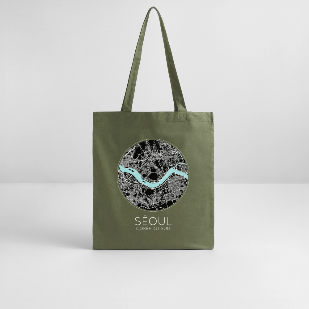 Tote Bag Séoul Bio – Plan de Séoul - kaki