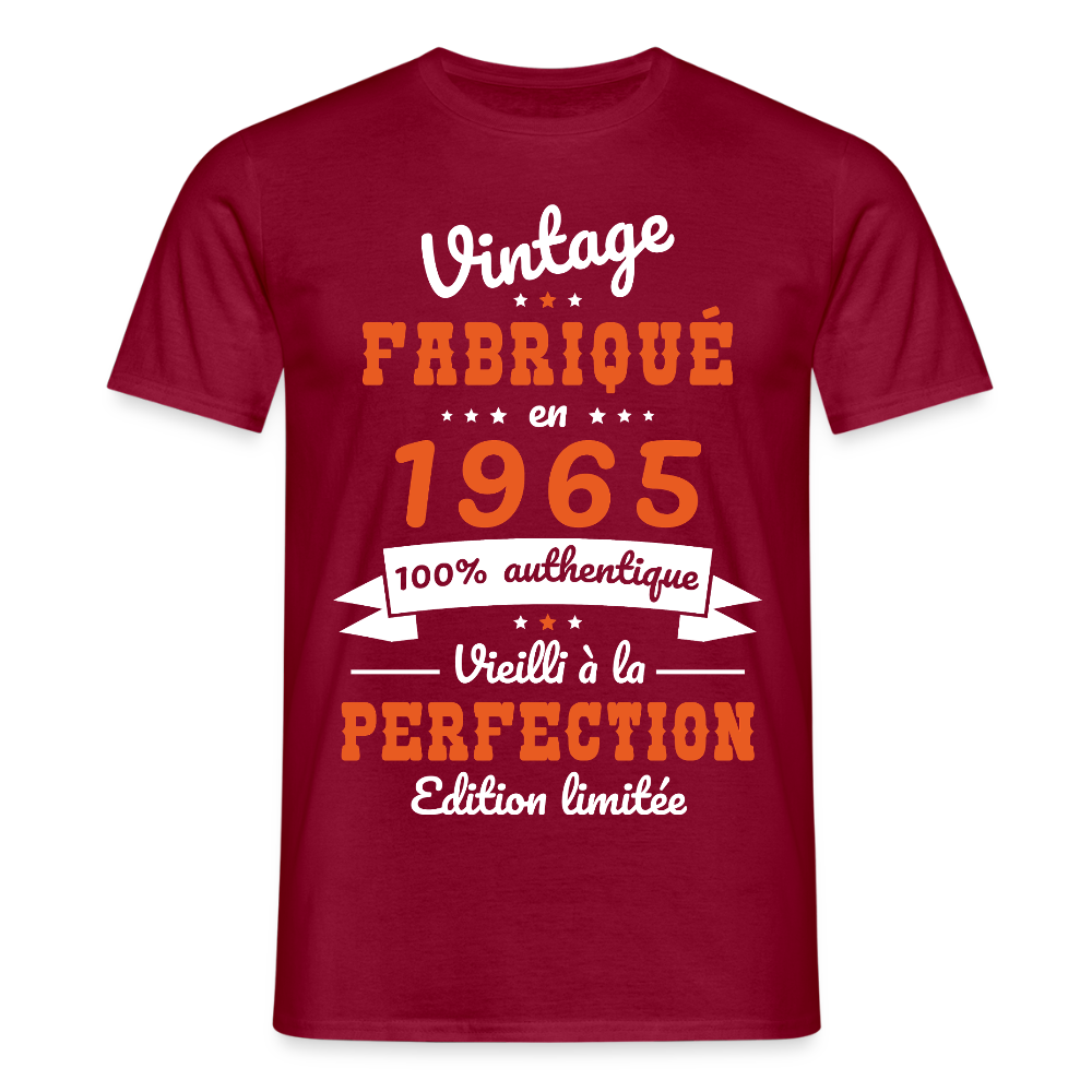 T-shirt Homme - Anniversaire 60 Ans - Vintage fabriqué en 1965 - rouge brique
