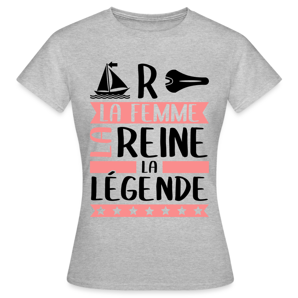T-shirt femme coloris clair Marcelle rébus – La Femme, la reine, la légende - gris chiné