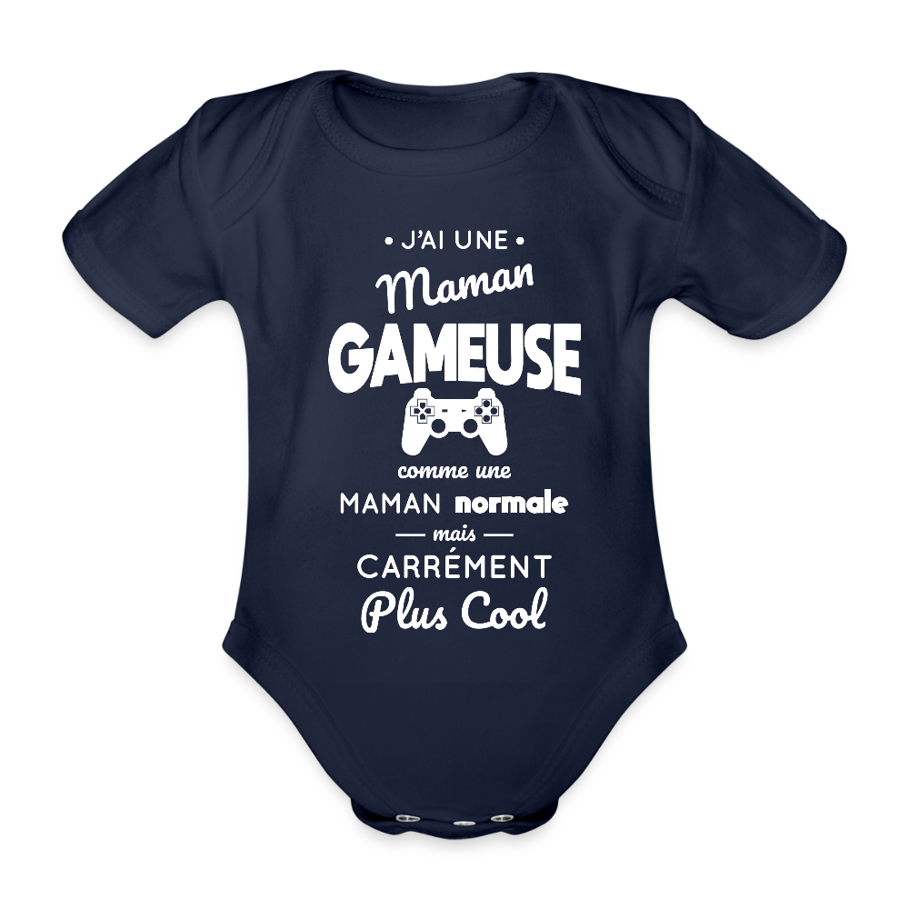 Body Bébé bio manches courtes - J'ai une maman gameuse - marine foncé