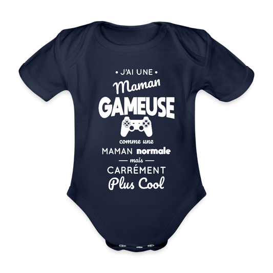 Body Bébé bio manches courtes - J'ai une maman gameuse - marine foncé