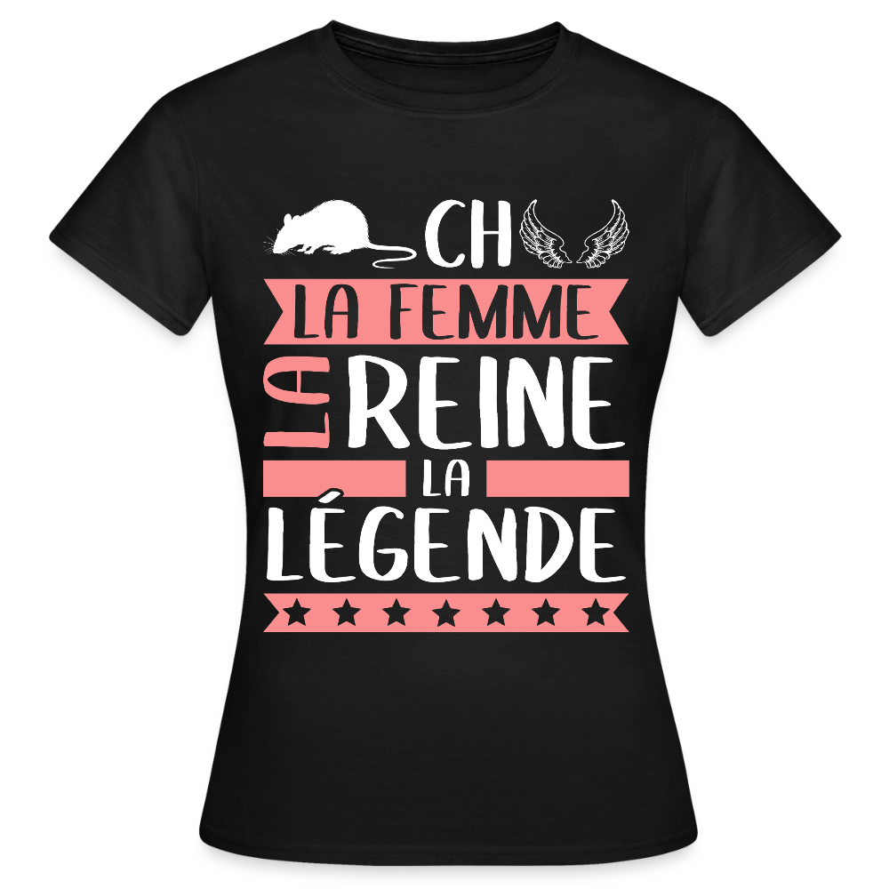 T-shirt femme Rachel rébus – La femme, la reine, la légende - noir