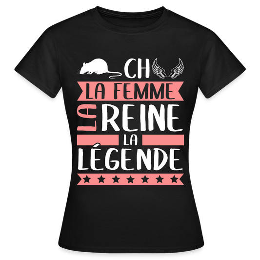 T-shirt femme Rachel rébus – La femme, la reine, la légende - noir