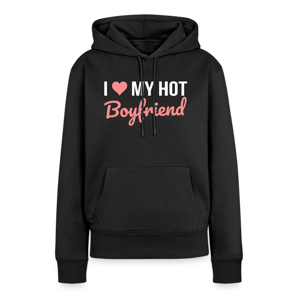 Sweat à Capuche Premium Bio Femme “I Love My Hot Boyfriend” – Idée cadeau Saint-Valentin - noir