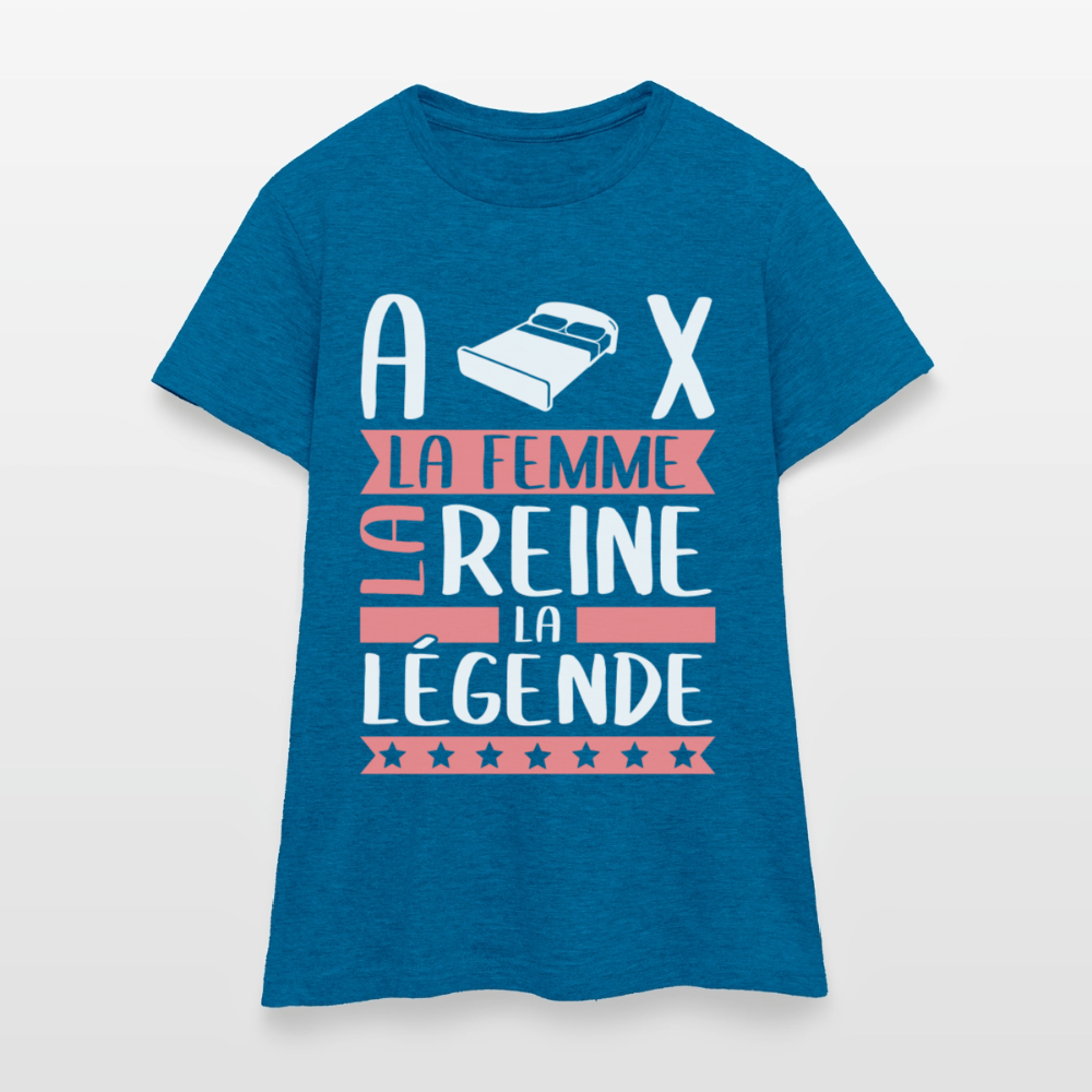 T-shirt femme Alix rébus – La femme, la reine, la légende - bleu saphir antique chiné