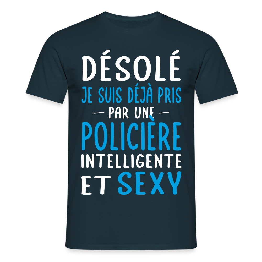 T-shirt Homme - Je suis pris par une policière intelligente et sexy - marine