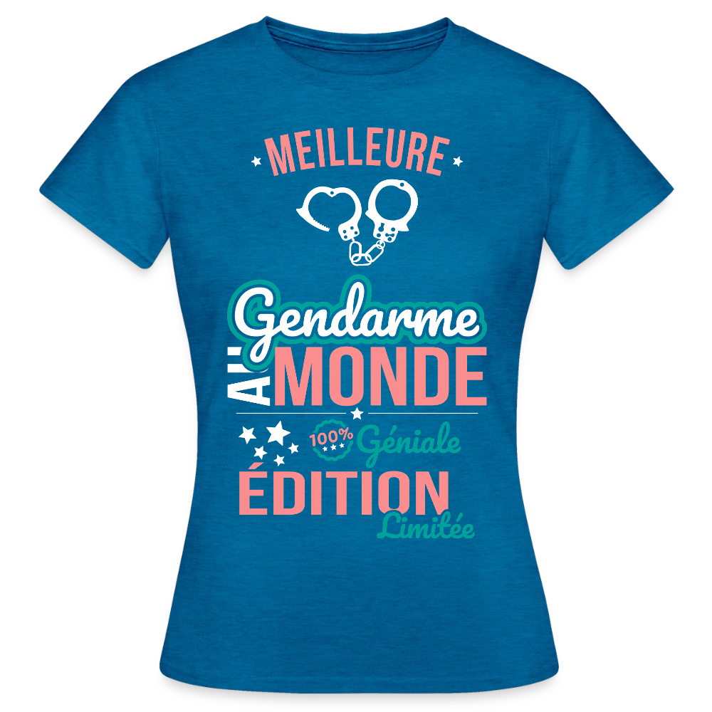 T-shirt Femme - Meilleure gendarme au Monde - bleu saphir antique chiné