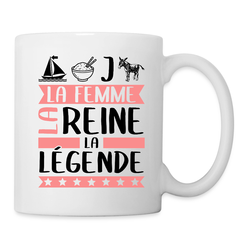 Mug blanc Marie-Jeanne rébus – La femme, la reine, la légende - blanc