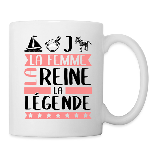 Mug blanc Marie-Jeanne rébus – La femme, la reine, la légende - blanc