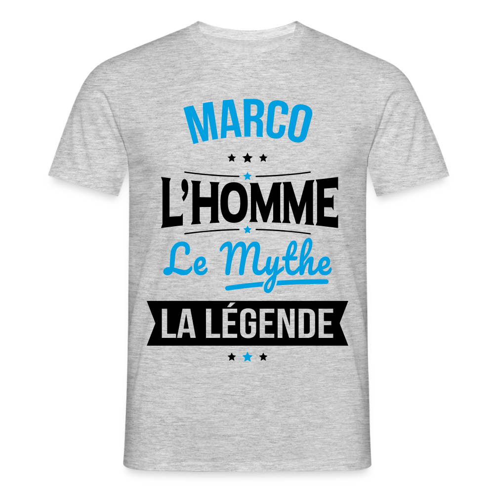 T-shirt clair Marco l’homme le mythe la légende – Cadeau homme - gris chiné