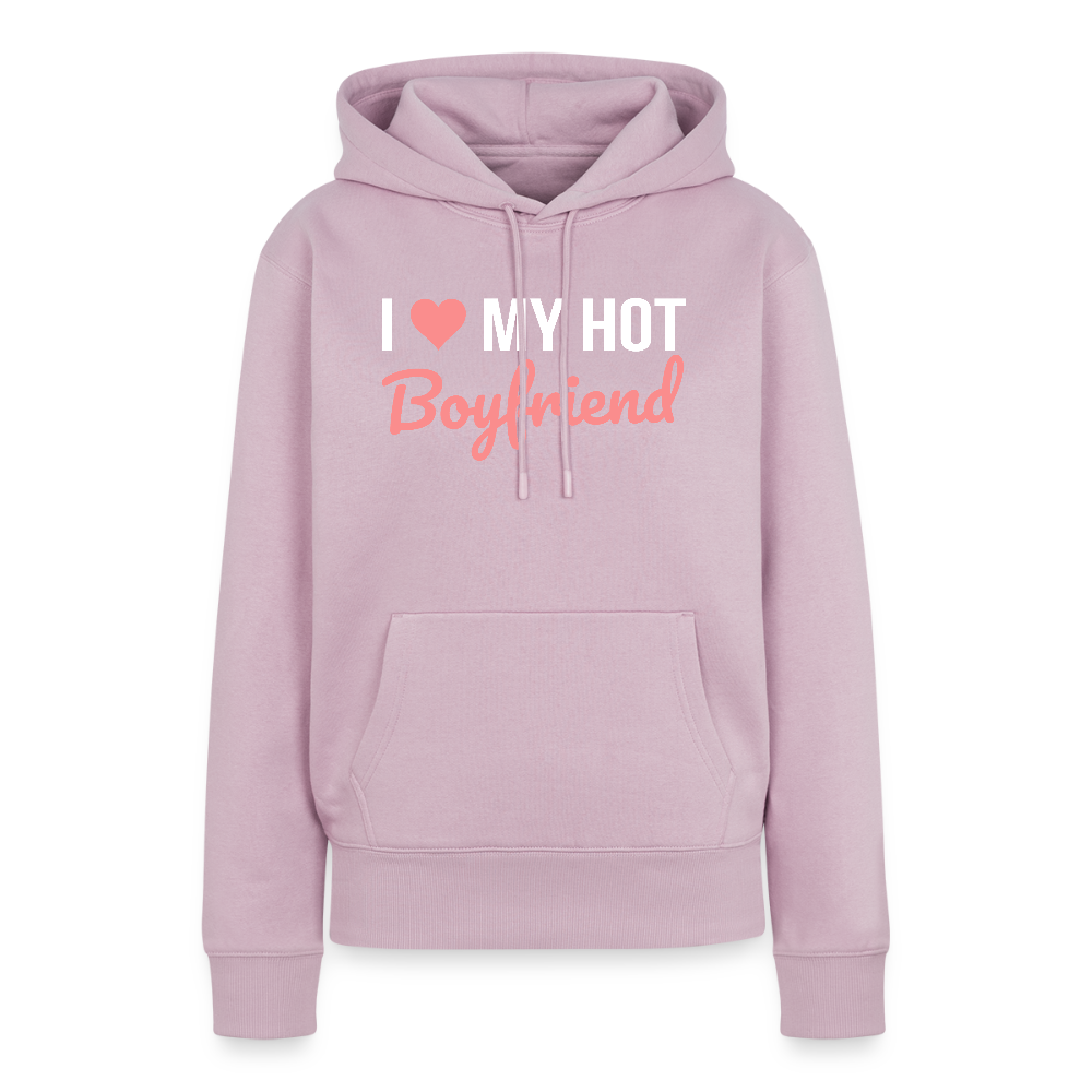 Sweat à Capuche Premium Bio Femme “I Love My Hot Boyfriend” – Idée cadeau Saint-Valentin - rose poudré