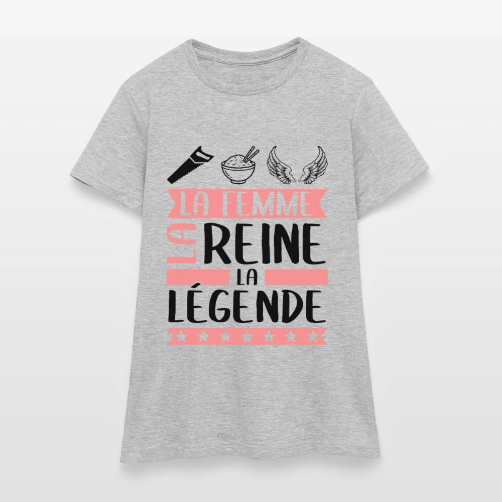 T-shirt femme coloris clair Cyrielle en rébus – La femme, la reine, la légende - gris chiné