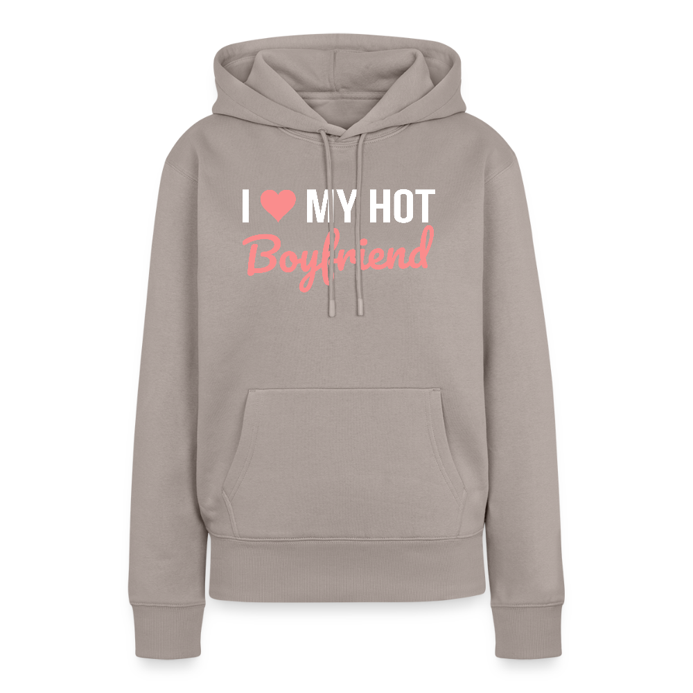 Sweat à Capuche Premium Bio Femme “I Love My Hot Boyfriend” – Idée cadeau Saint-Valentin - taupe