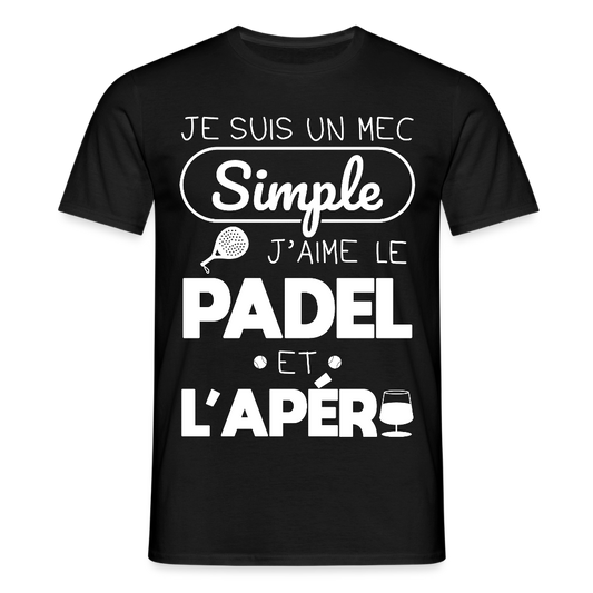 T-shirt Homme - Mec Simple j'aime le Padel et L'apéro - noir