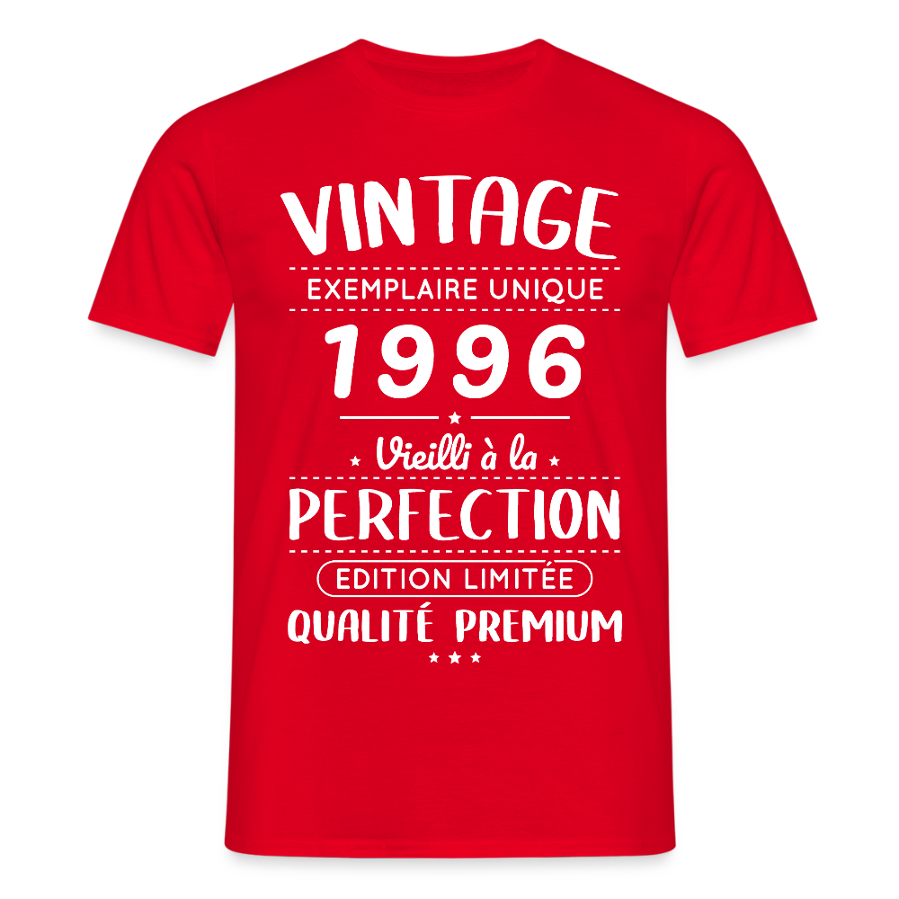 T-shirt anniversaire homme 30 ans – Vintage 1996 – Perfection - rouge