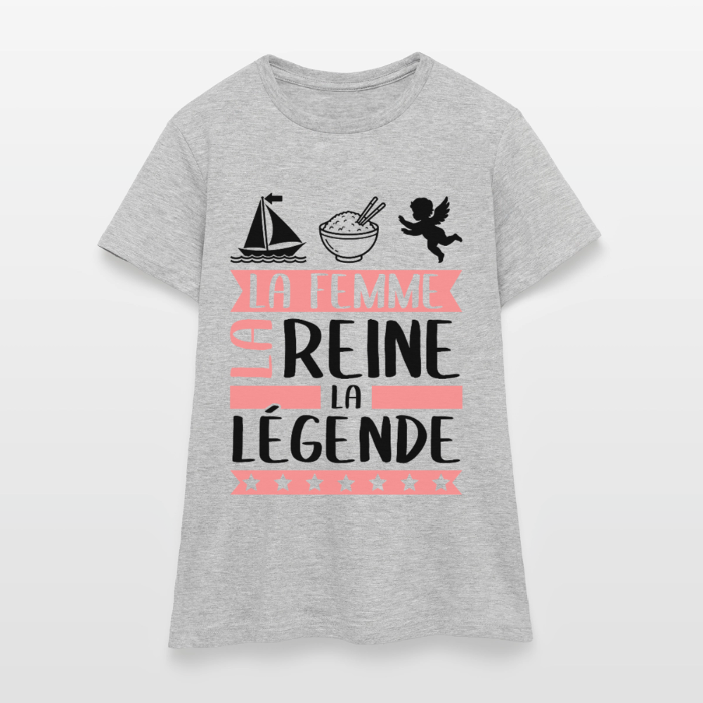 T-shirt femme coloris clair Marie-Ange rébus – La Femme, la reine, la légende - gris chiné